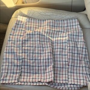 Plaid Mini Skirt in Cream with Red & Blue Stripes